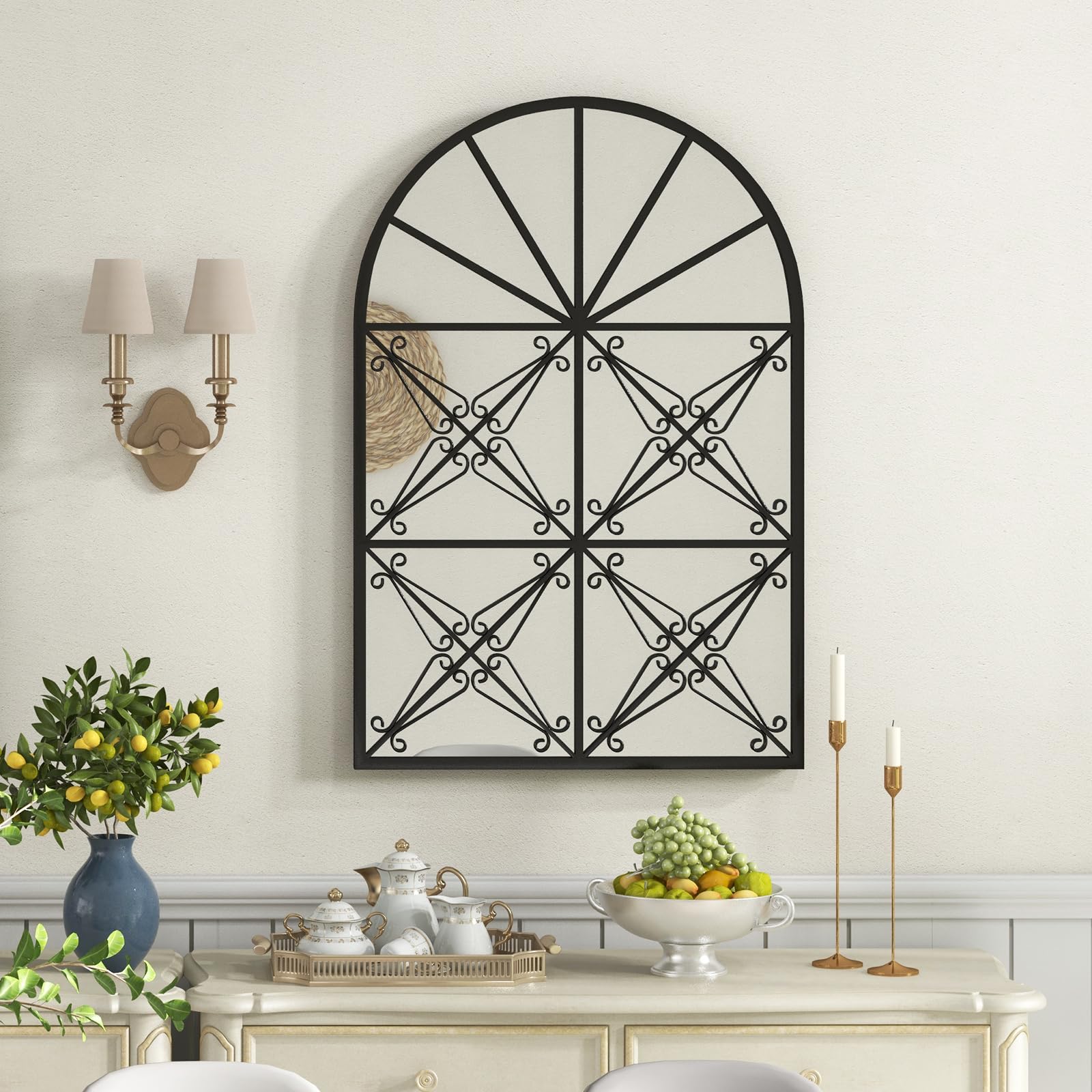 Tangkula Miroir mural arqué 58,4 x 86,4 cm, miroir décoratif moderne en forme d'arche